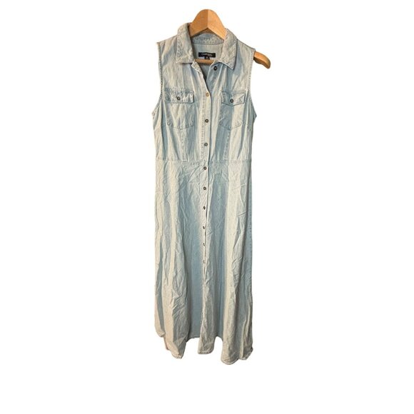 Chadwicks Sleeveless Denim Button Up Maxi Dress Light Blue Size 10 P - Picture 1 of 6